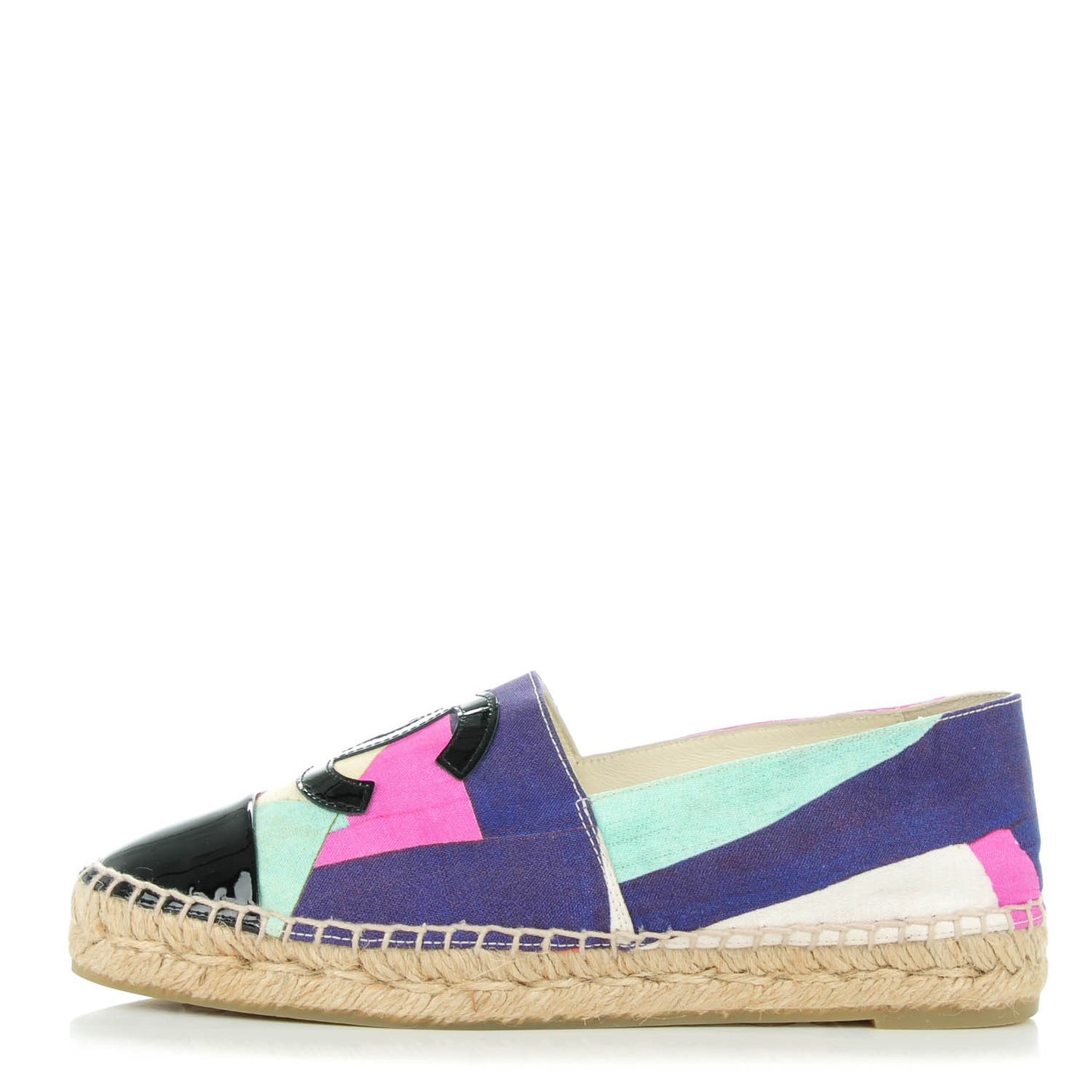 Patent Fabric Striped CC Espadrilles 35 Multicolor Black