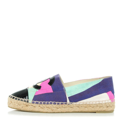 Chanel Patent Fabric Striped CC Espadrilles 35 Multicolor Black 1 of 9