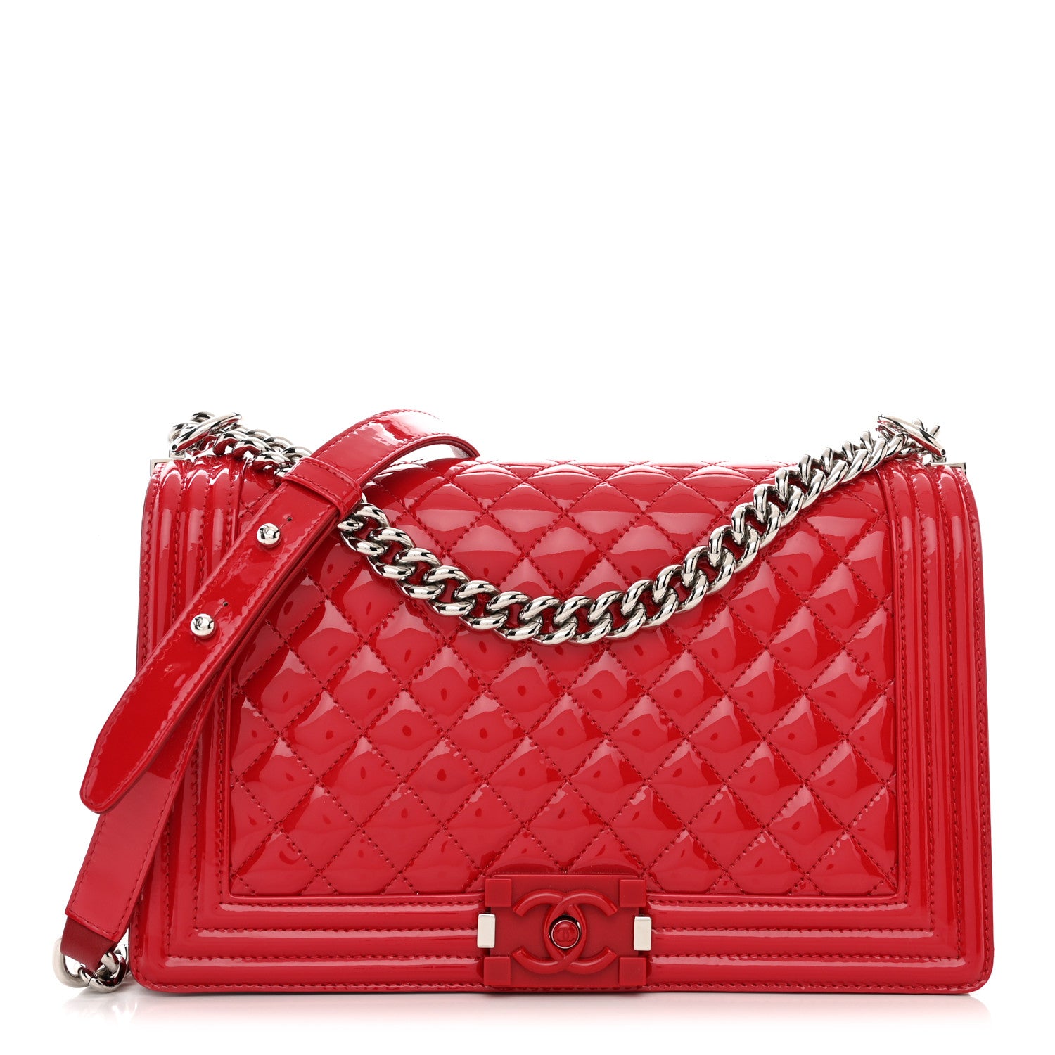 Chanel Patent Calfskin New Medium Plexiglass Boy Flap Red 1 of 11