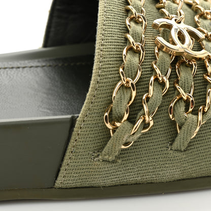 Chanel Canvas Chain Flat Sandals 38 Khaki 10 of 10