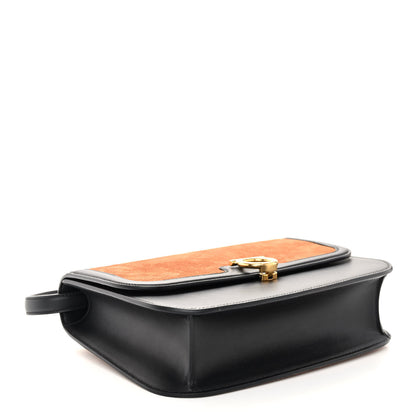 Salvatore Ferragamo Calfskin Suede Gancini Rounded Satchel Black Tan 4 of 11