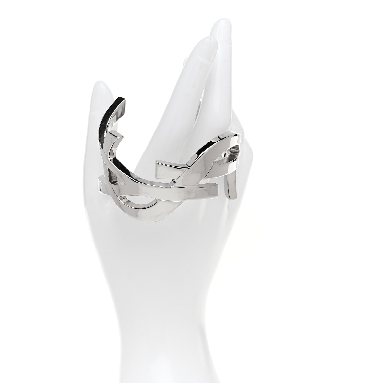 Saint Laurent Brass Monogram Cuff Bracelet Palladium 2 of 5