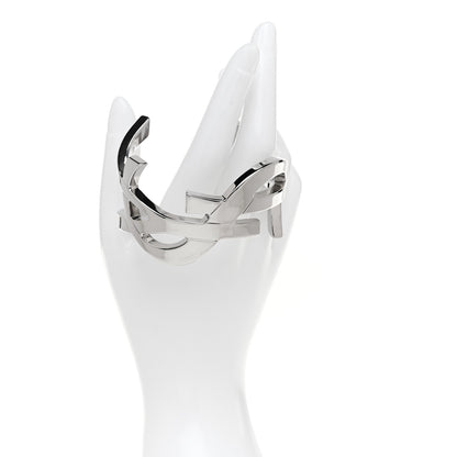 Saint Laurent Brass Monogram Cuff Bracelet Palladium 2 of 5