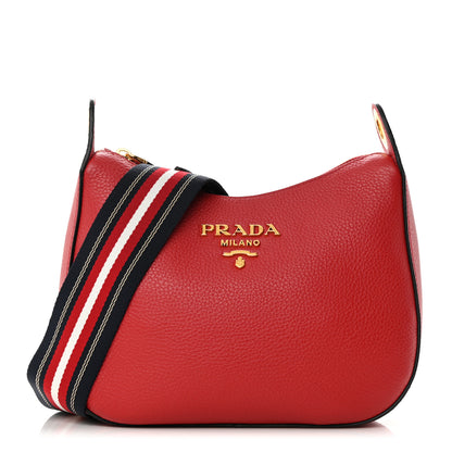 Prada Vitello Phenix Small Zippered Messenger Hobo Rosso 1 of 12