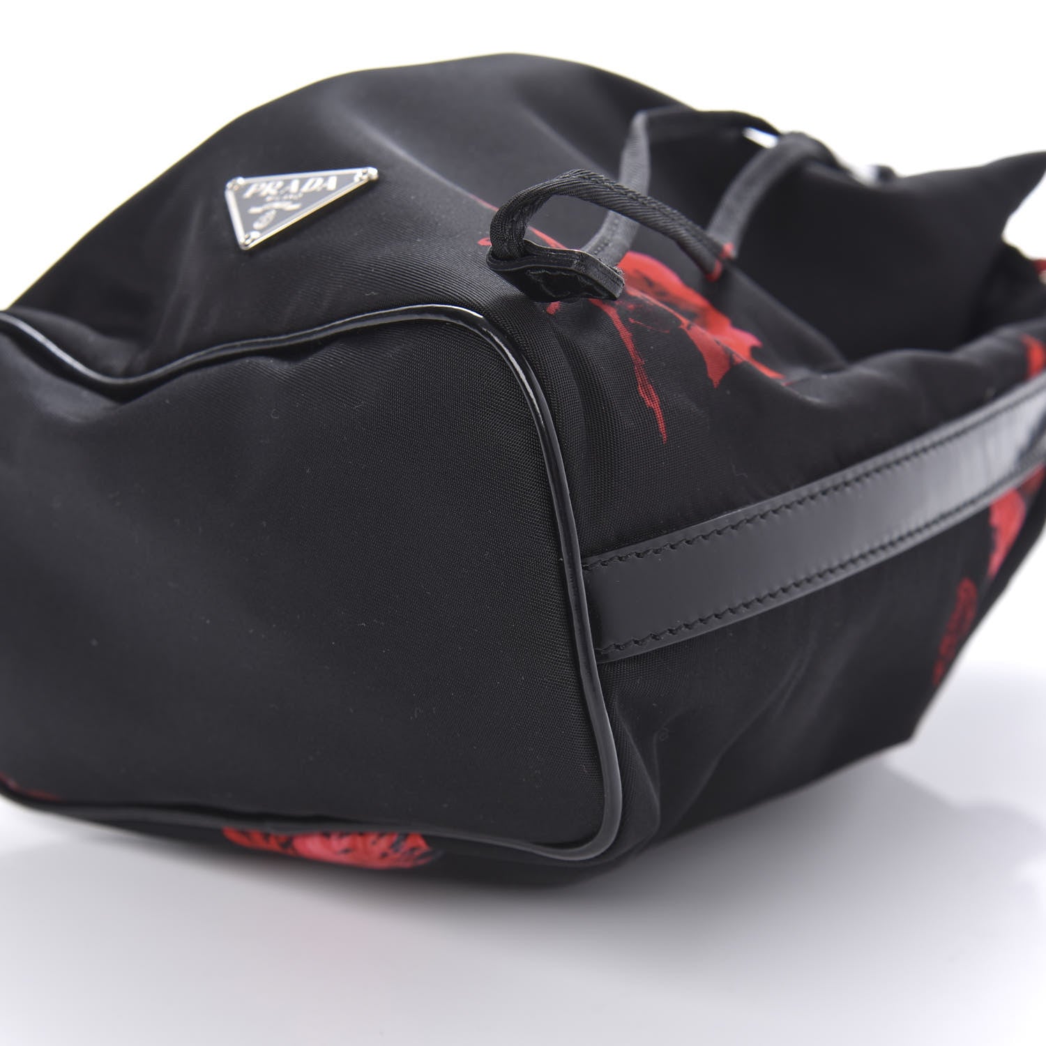 Prada Tessuto Nylon Rose Bucket Bag Black Rosso 7 of 11