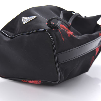 Prada Tessuto Nylon Rose Bucket Bag Black Rosso 7 of 11