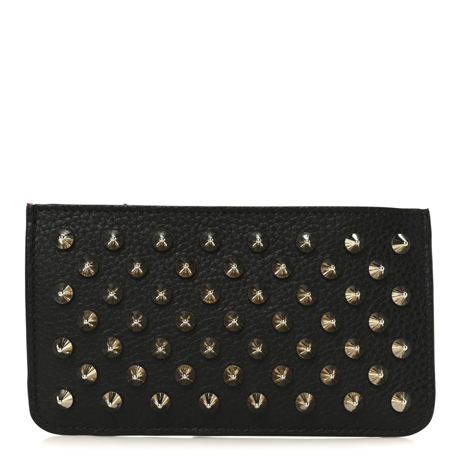 Christian Louboutin Calfskin Panettone Spiked Zip Card Holder  Black 1 of 9