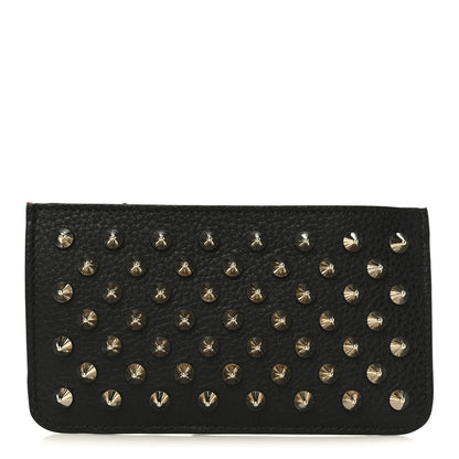 Christian Louboutin Calfskin Panettone Spiked Zip Card Holder  Black 1 of 9