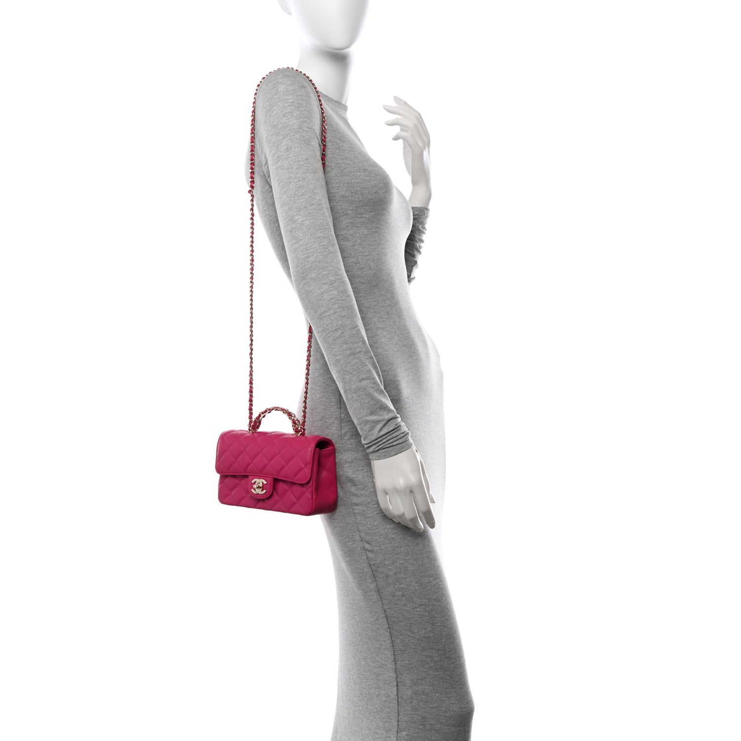 Chanel Lambskin Quilted Mini Crystal Top Handle Rectangular Flap Dark Pink 2 of 11