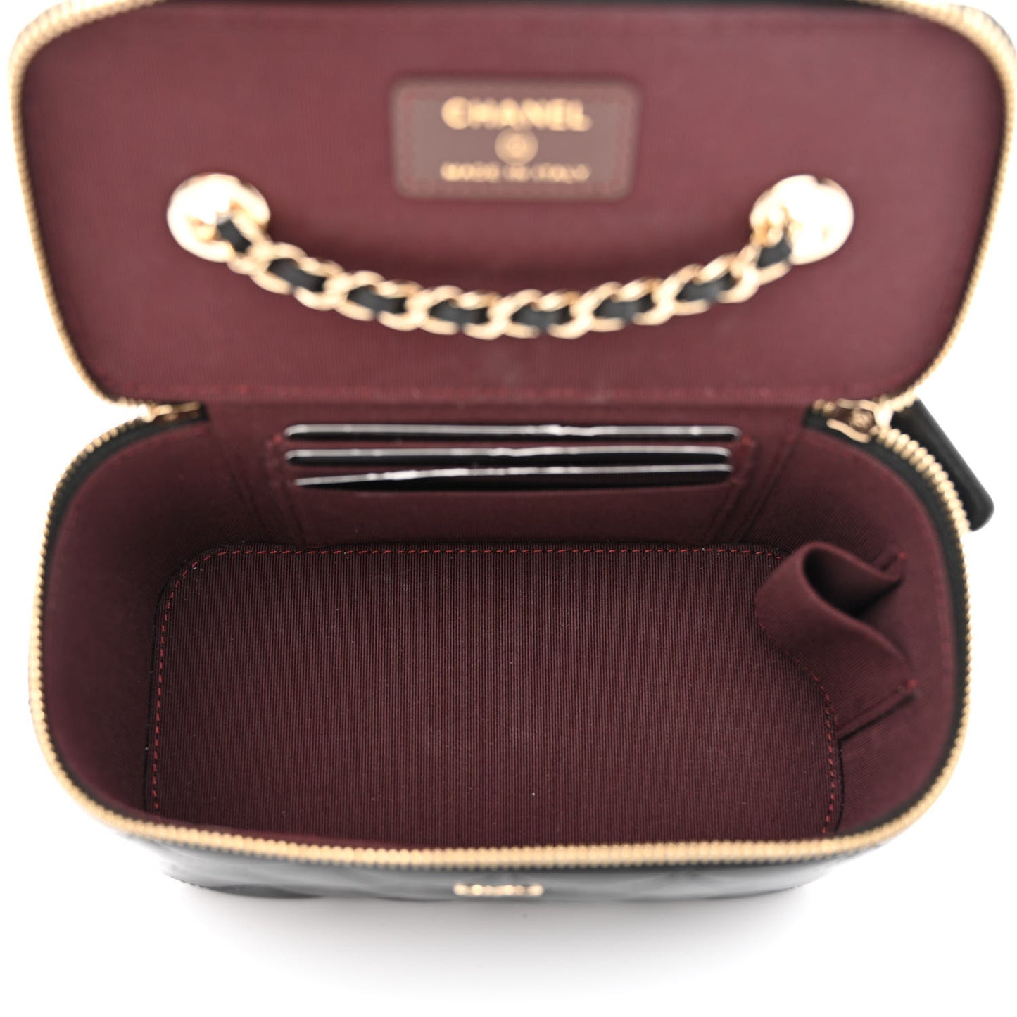 Lambskin Quilted Small Vanity Case With Chain Black