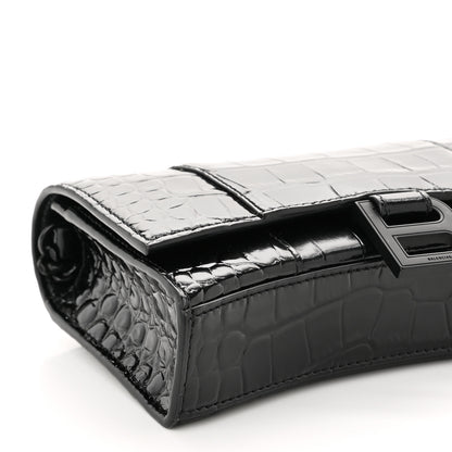 Balenciaga Shiny Calfskin Monochrome Crocodile Embossed Hourglass Chain Bag Black 8 of 9