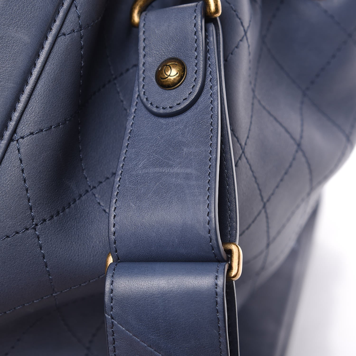 Chanel Calfskin Stitched Large Drawstring CC Bag Blue 13 of 15