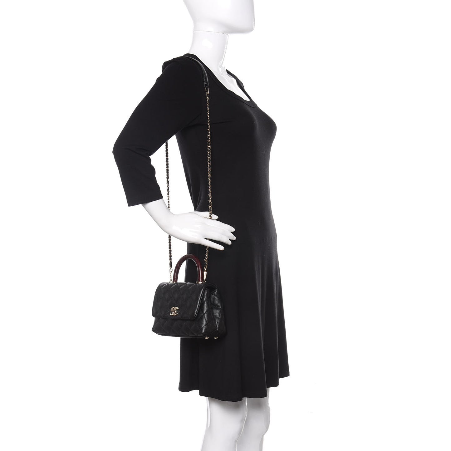 Caviar Lizard Embossed Quilted Extra Mini Coco Handle Flap Black