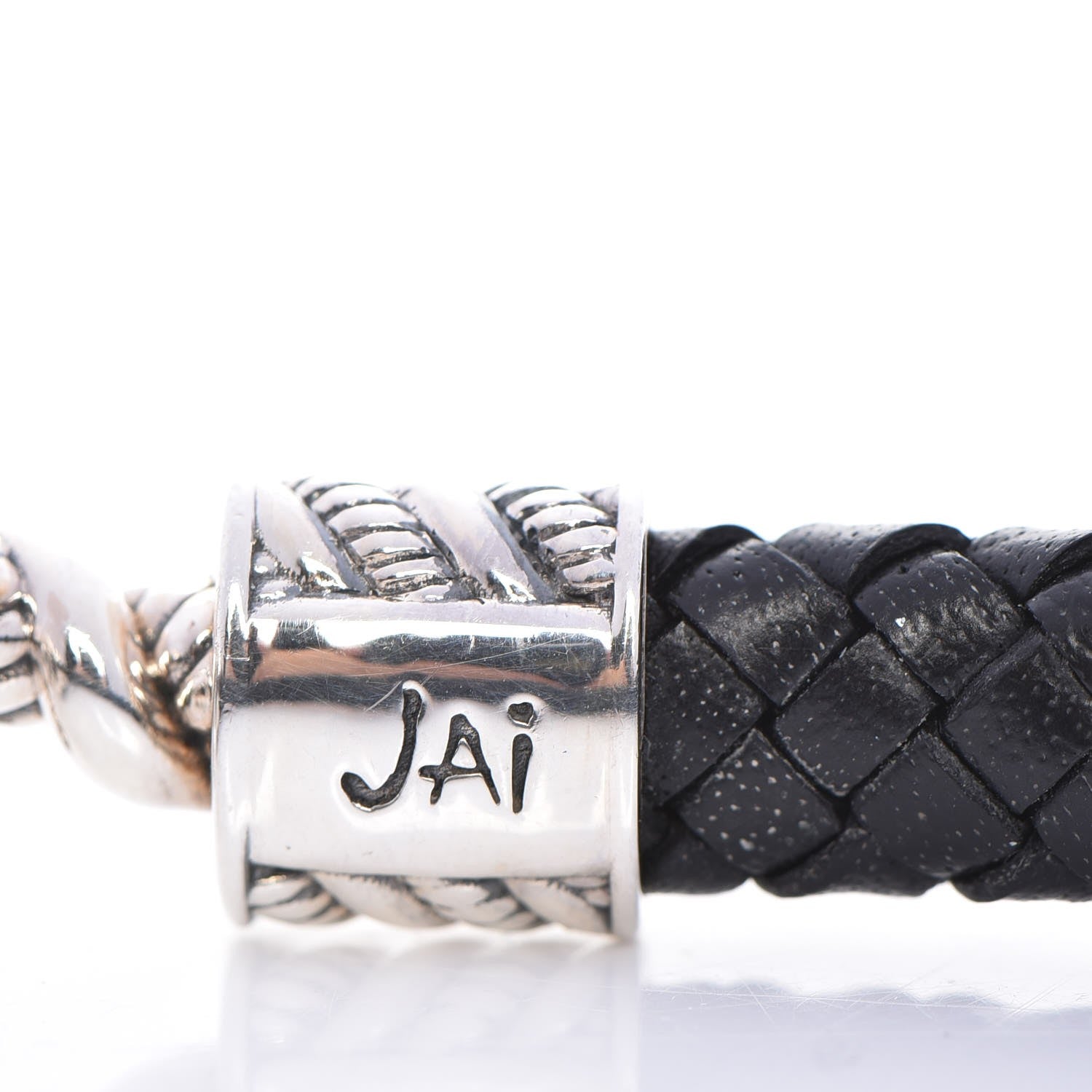 John Hardy JAI Sterling Silver Woven Leather M Bracelet Black 5 of 5