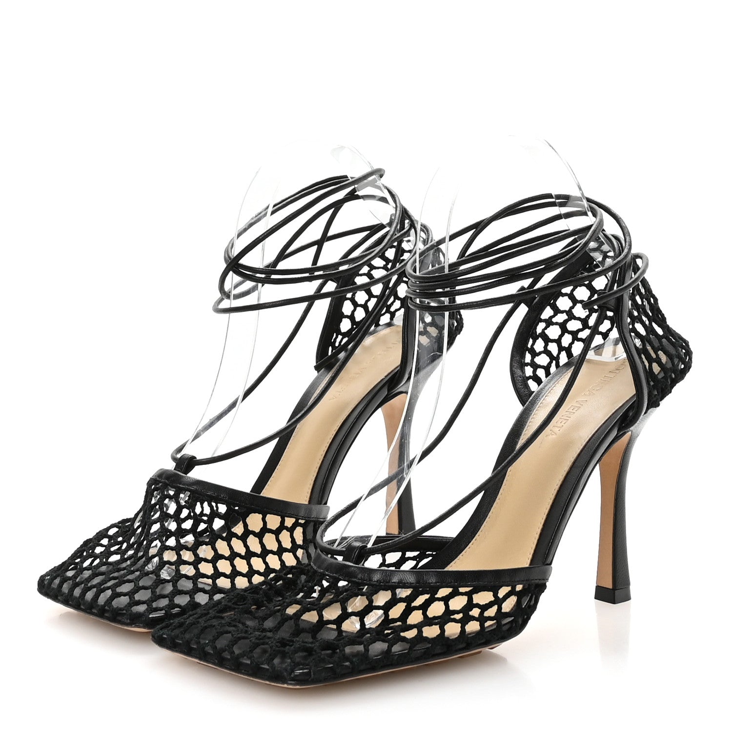Bottega Veneta Mesh Nappa Stretch Ankle Tie Sandals 40 Black 4 of 8