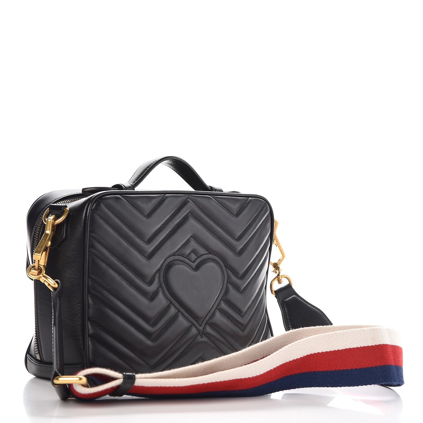 Calfskin Matelasse Sylvie Web Small GG Marmont Top Handle Shoulder Bag Black
