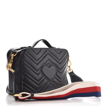 Gucci Calfskin Matelasse Sylvie Web Small GG Marmont Top Handle Shoulder Bag Black 3 of 9