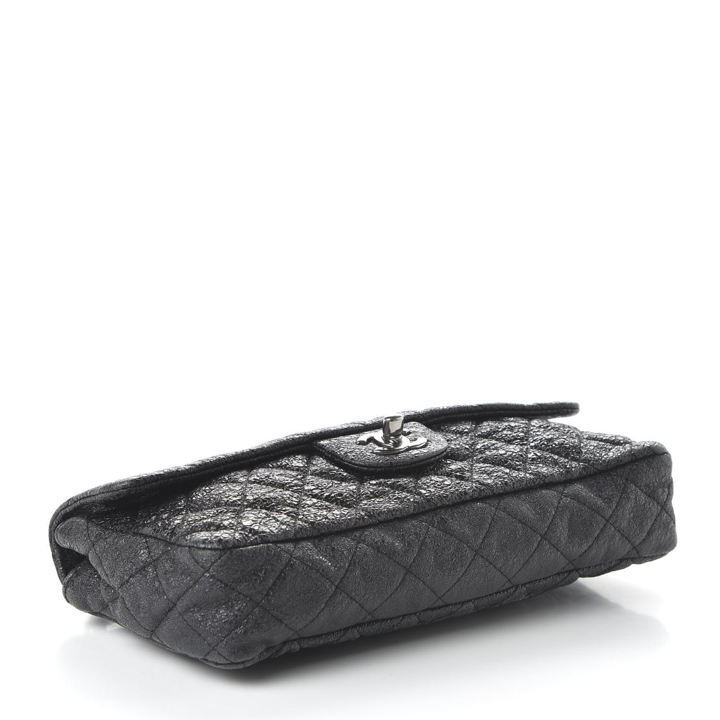 Crackled Calfskin Quilted East West Flap Black
