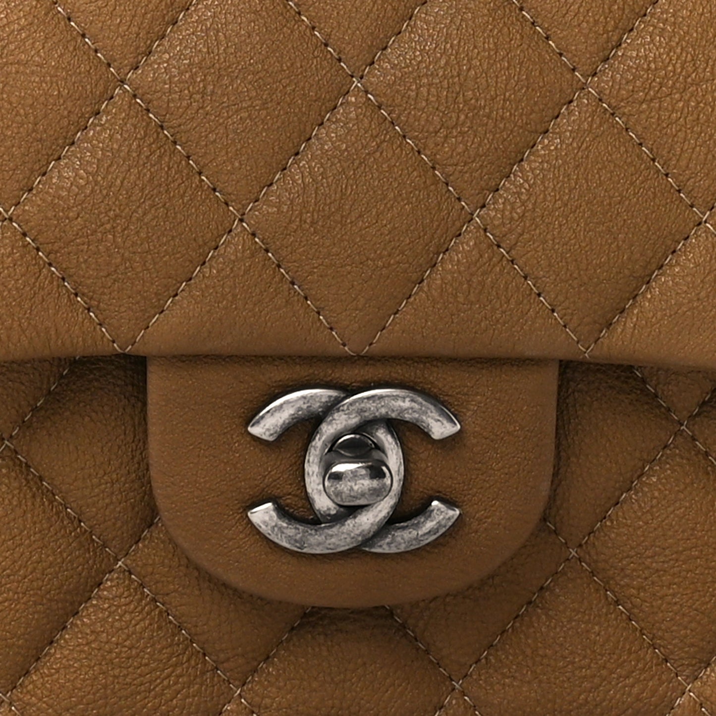 Iredescent Calfskin Quilted Medium Double Flap Dark Gold