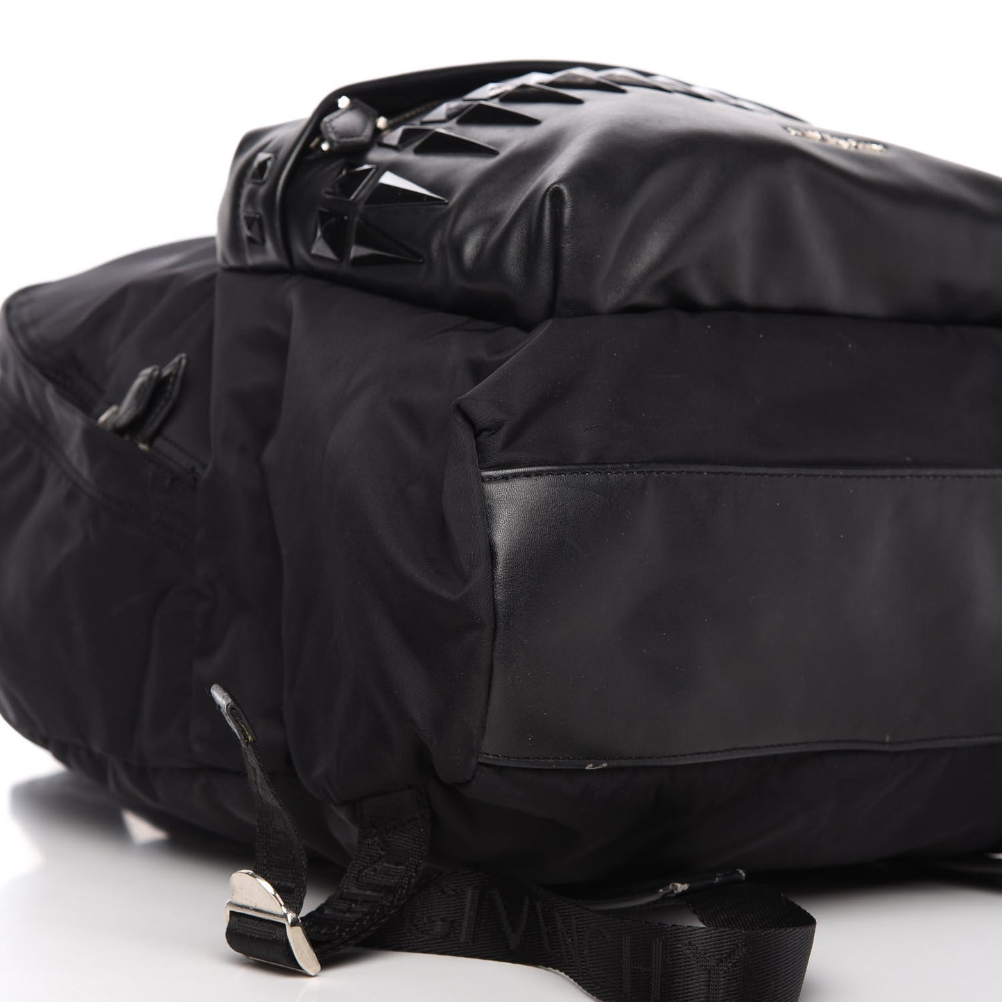 Nylon Calfskin Studded Backpack Black