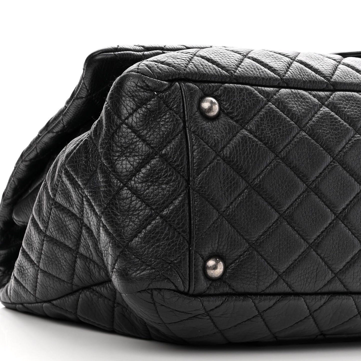 Calfskin Quilted XXL Travel Flap Bag Black