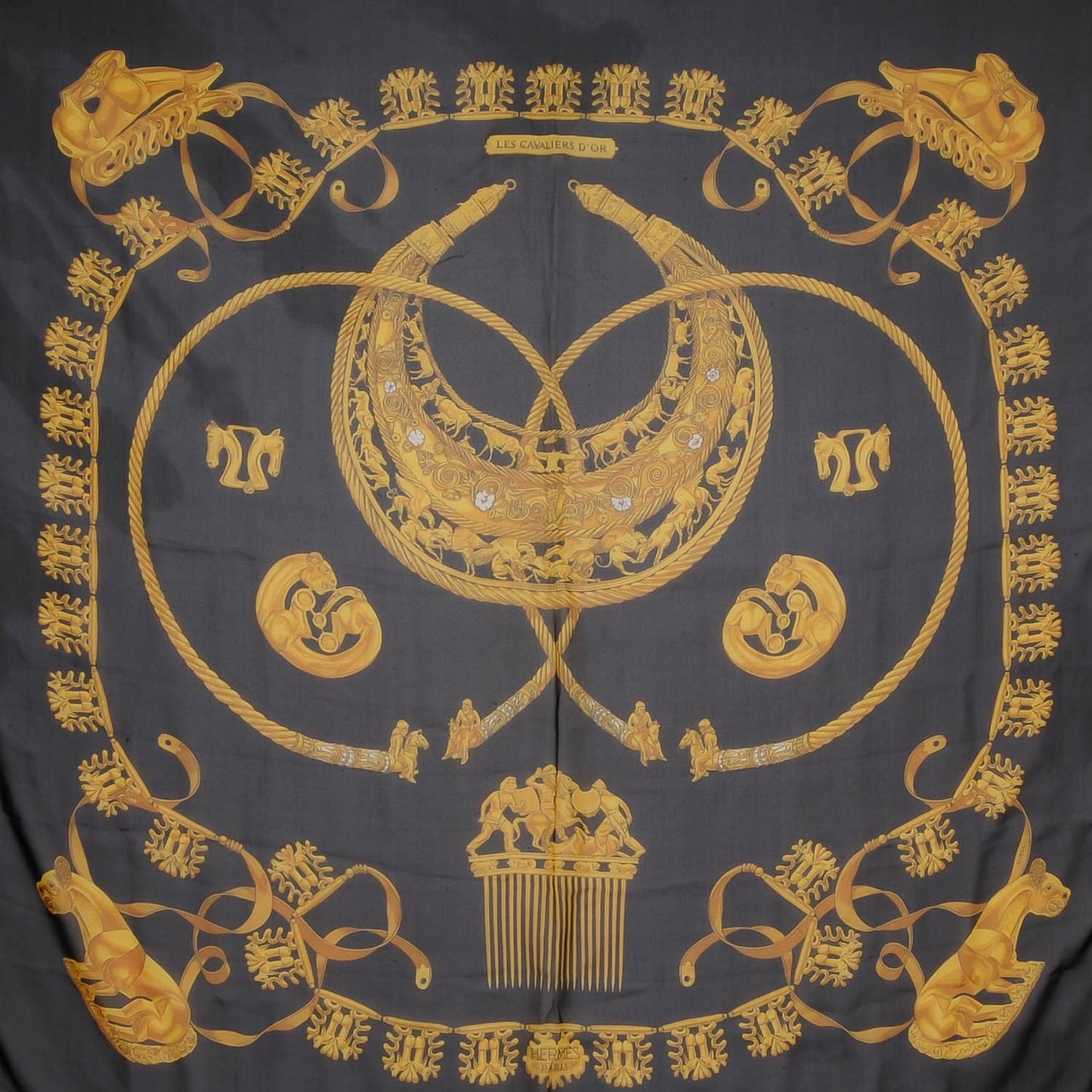 Silk Mousseline Les Cavaliers D'Or Scarf 140