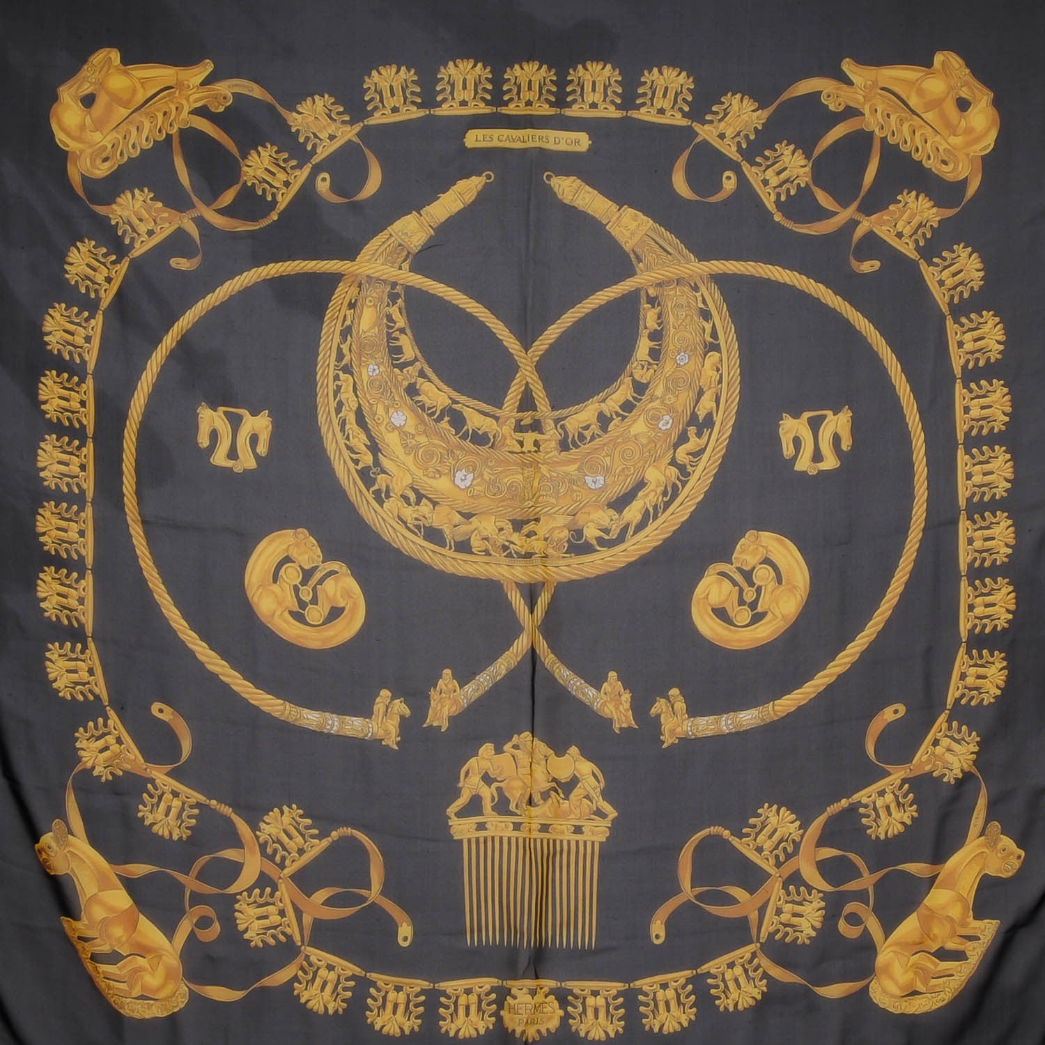 Hermes Silk Mousseline Les Cavaliers D'Or Scarf 140 1 of 8