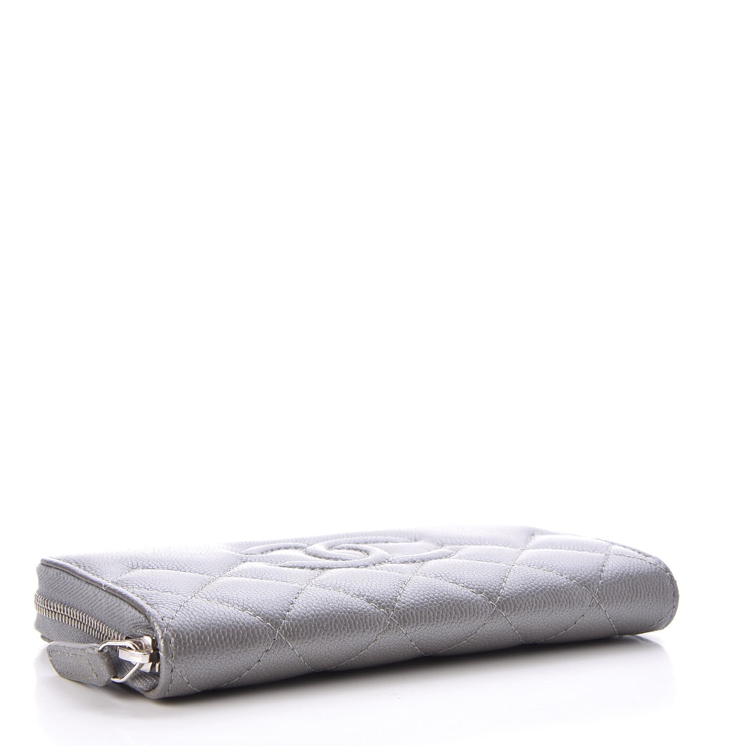 Chanel Metallic Caviar Quilted Medium Zip Around Wallet Silver 4 of 9