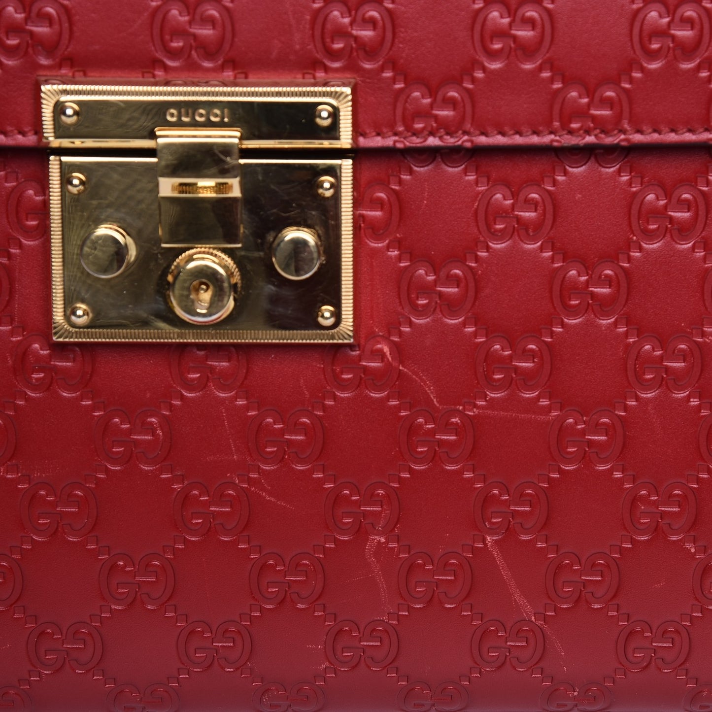 Guccissima Signature Medium Padlock Top Handle Bag Hibiscus Red