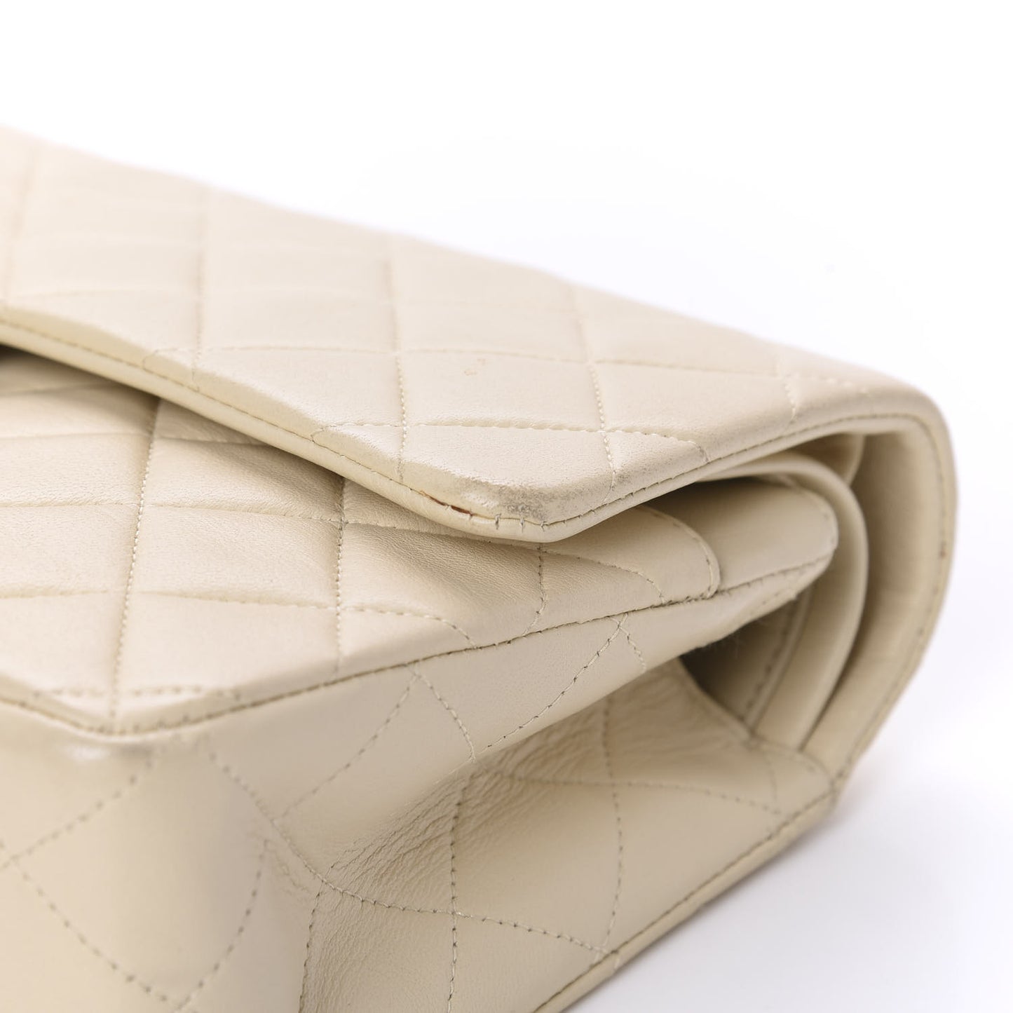 Lambskin Quilted Medium Double Flap Beige