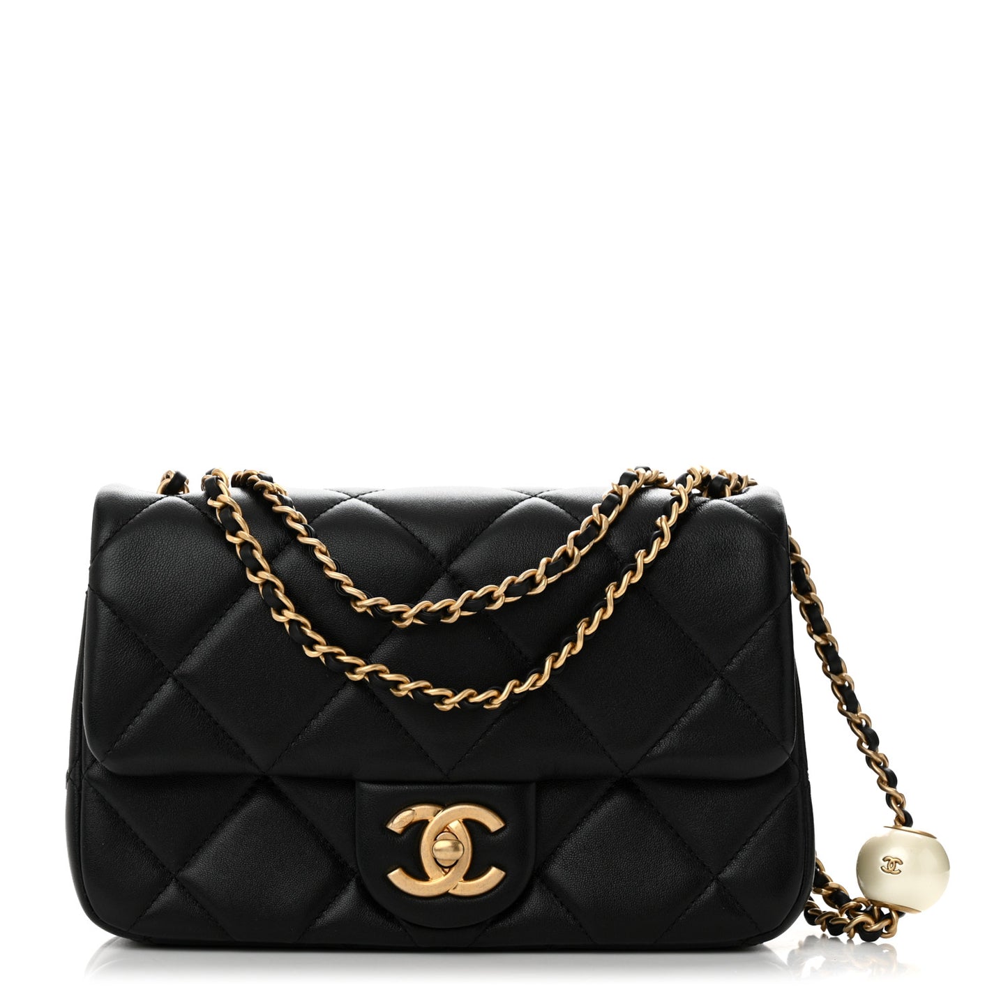 Lambskin Quilted Pearl Small Flap Black