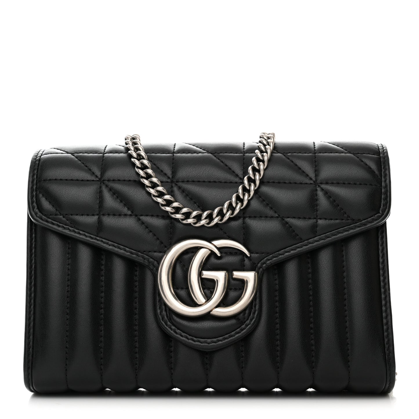 Calfskin Matelasse Aria GG Marmont Chain Wallet Black