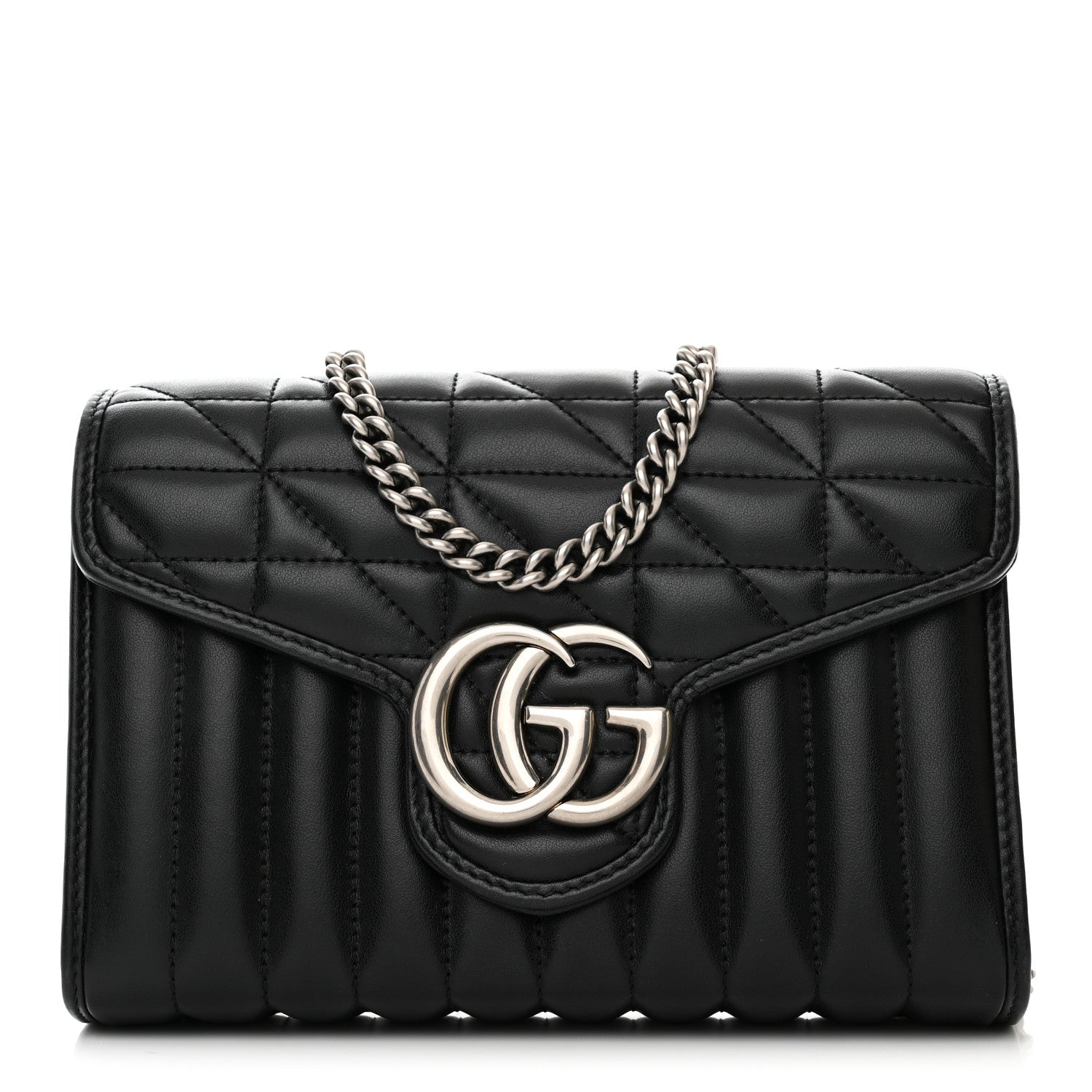 Gucci Calfskin Matelasse Aria GG Marmont Chain Wallet Black 1 of 12