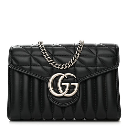 Gucci Calfskin Matelasse Aria GG Marmont Chain Wallet Black 1 of 12