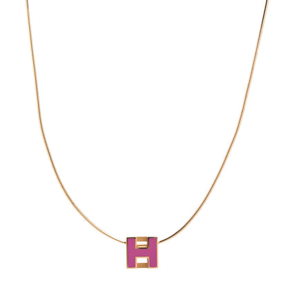Hermes Gold Lacquered Cage d'H Pendant Necklace Rose Indien 3 of 4