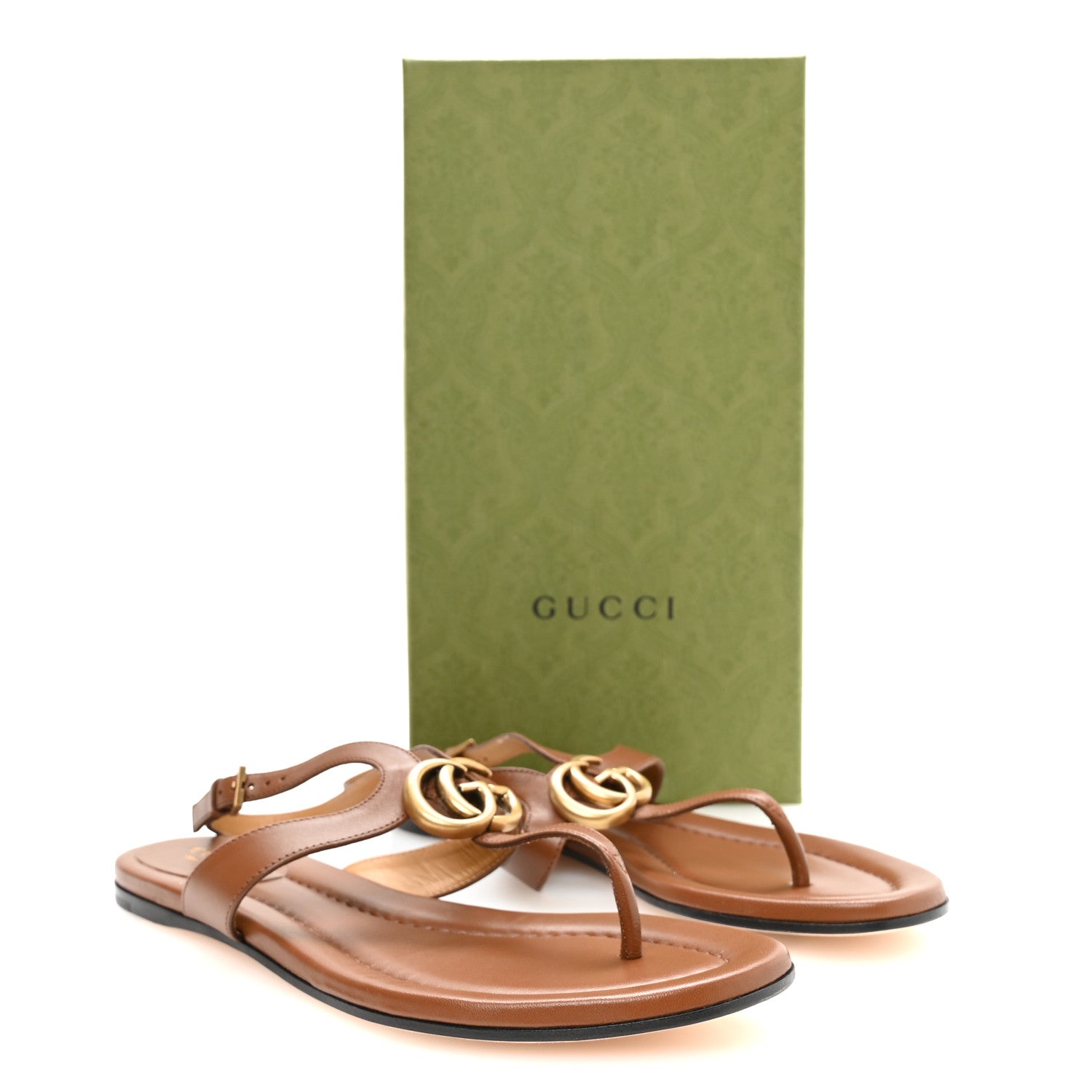 Gucci Calfskin GG Marmont Thong Sandals 38 Brown 8 of 8