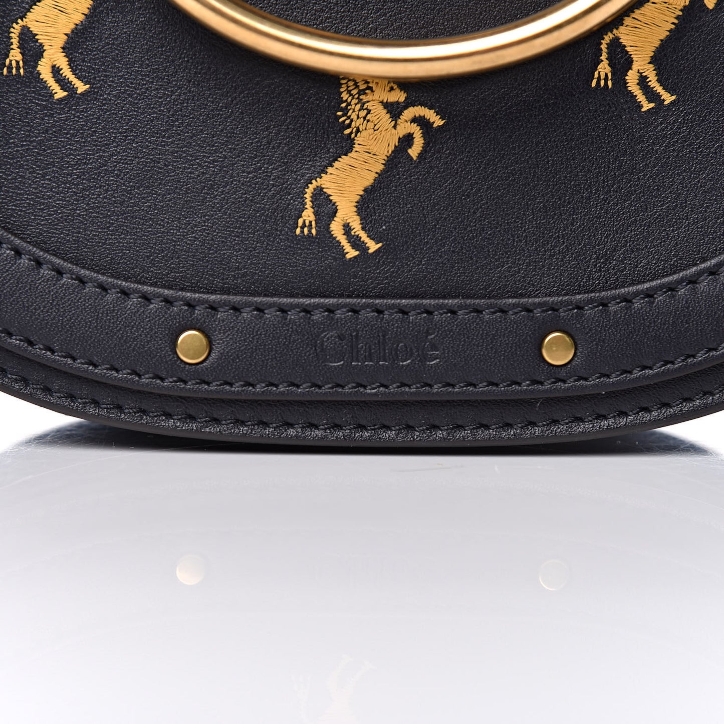 Calfskin Little Horses Embroidered Small Nile Bracelet Bag Full Blue