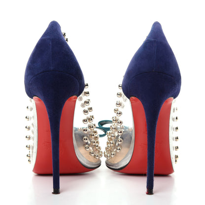 Christian Louboutin Suede Patent Studded Bille et Boule 100 Pumps 37 Navy 7 of 9