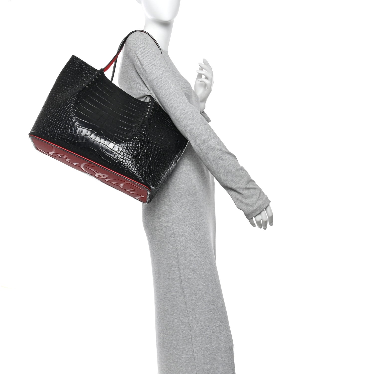 Christian Louboutin Alligator Embossed Calfskin Spiked Large Cabarock Shopper Tote Black 2 of 10