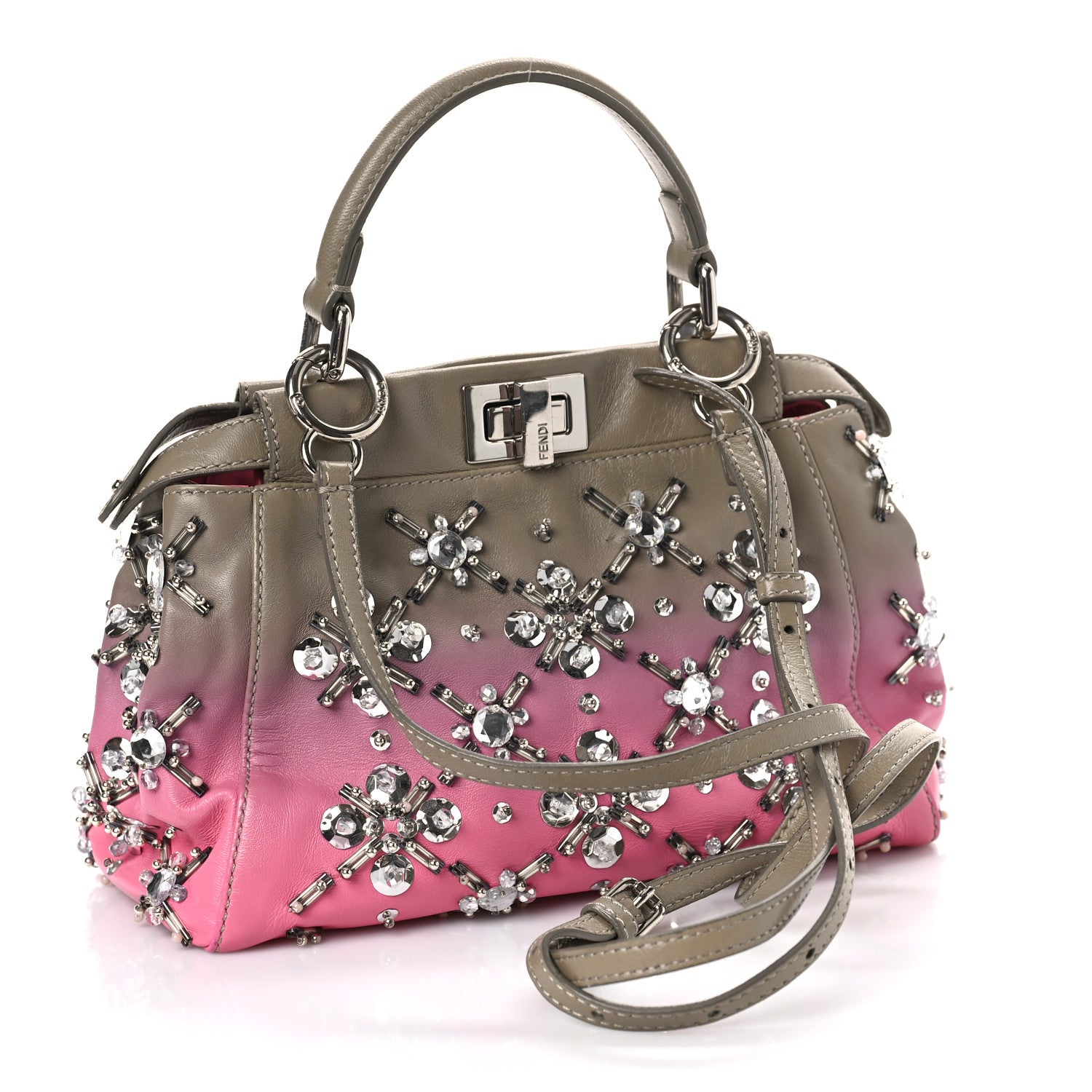 Fendi Nappa Crystal Beaded Ombre Mini Peekaboo Iconic Satchel Pink Beige 3 of 9