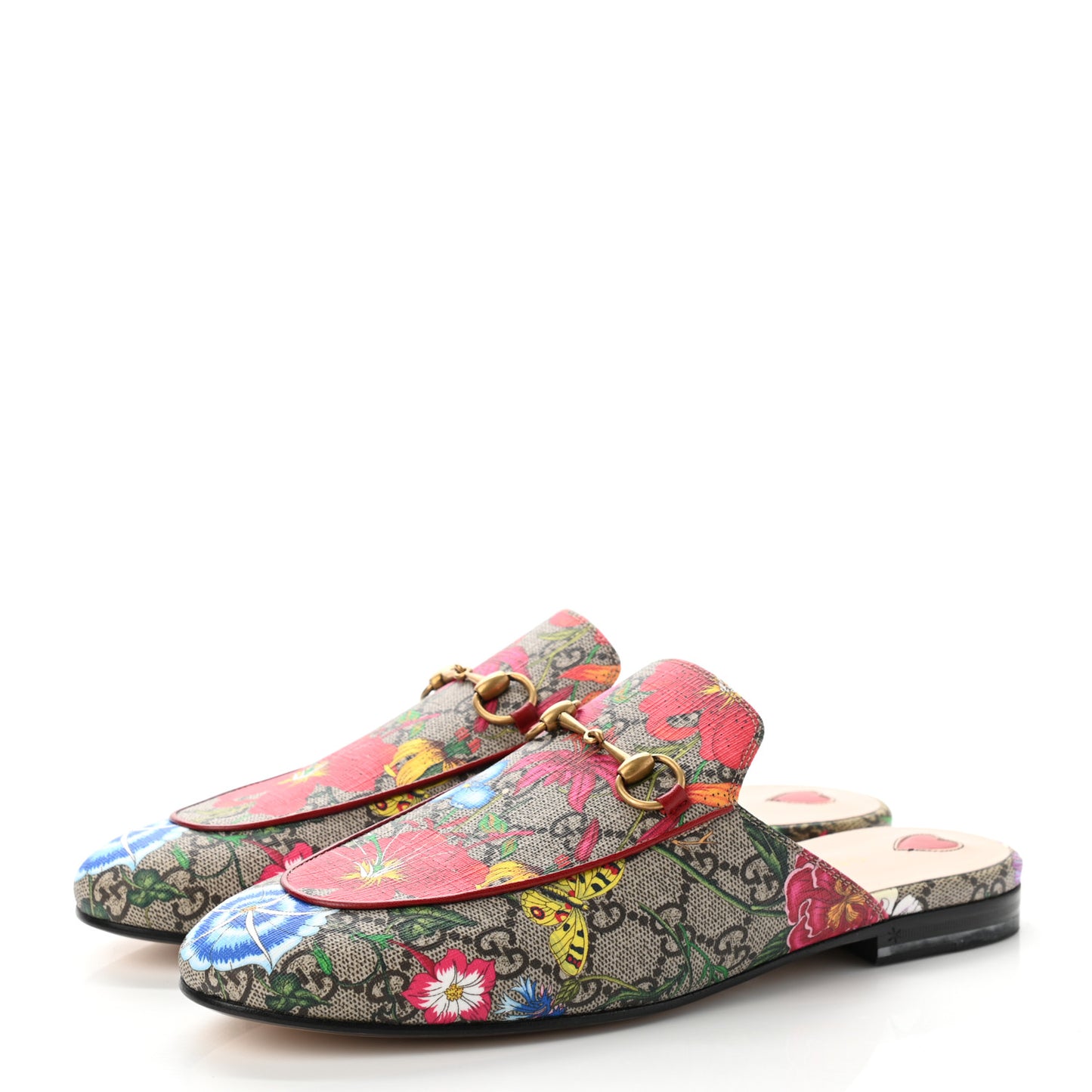 GG Supreme Monogram Flora Womens Princetown Slippers 39.5 Beige Ebony Multicolor Rosso