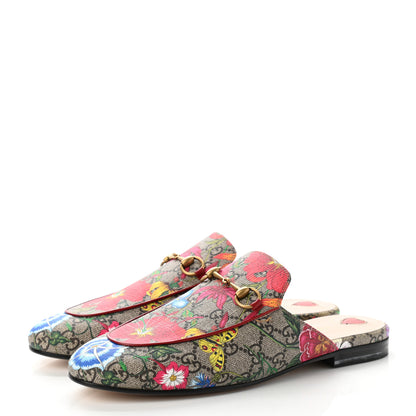 Gucci GG Supreme Monogram Flora Womens Princetown Slippers 39.5 Beige Ebony Multicolor Rosso 3 of 11