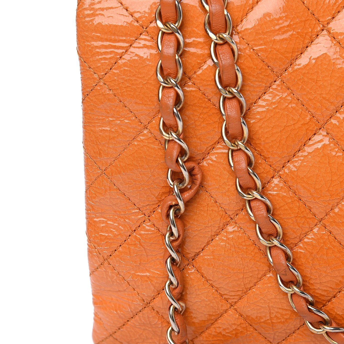 Patent Quilted 3 Pocket Accordion Flap Orange