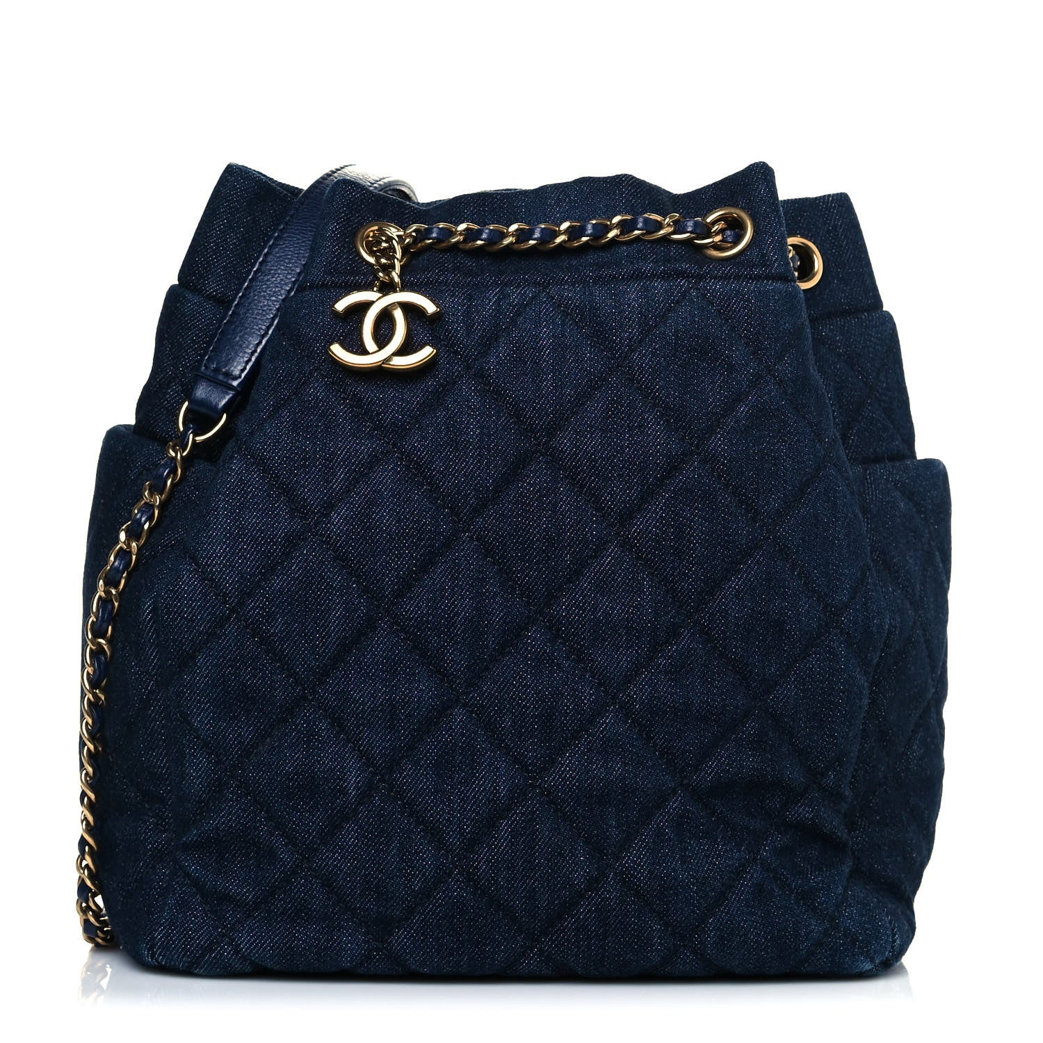 Chanel Washed Denim Quilted Small Urban Spirit Drawstring Bag Dark Blue 1 of 12