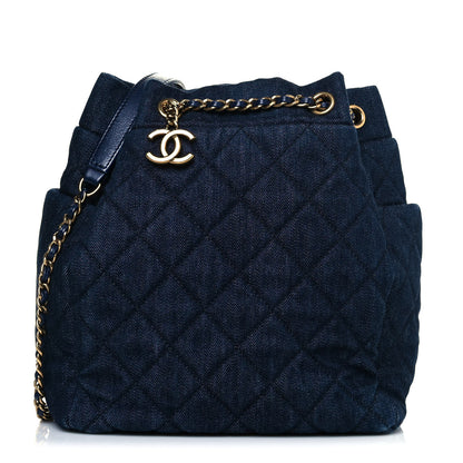 Chanel Washed Denim Quilted Small Urban Spirit Drawstring Bag Dark Blue 1 of 12