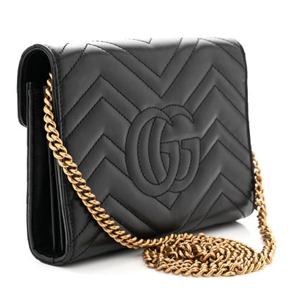 Gucci Calfskin Matelasse GG Marmont Chain Wallet Black 3 of 13