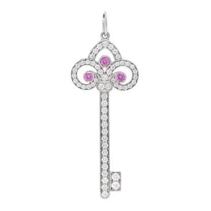 Tiffany Platinum Diamond Pink Sapphire Fleur De Lis Key Pendant 1 of 3