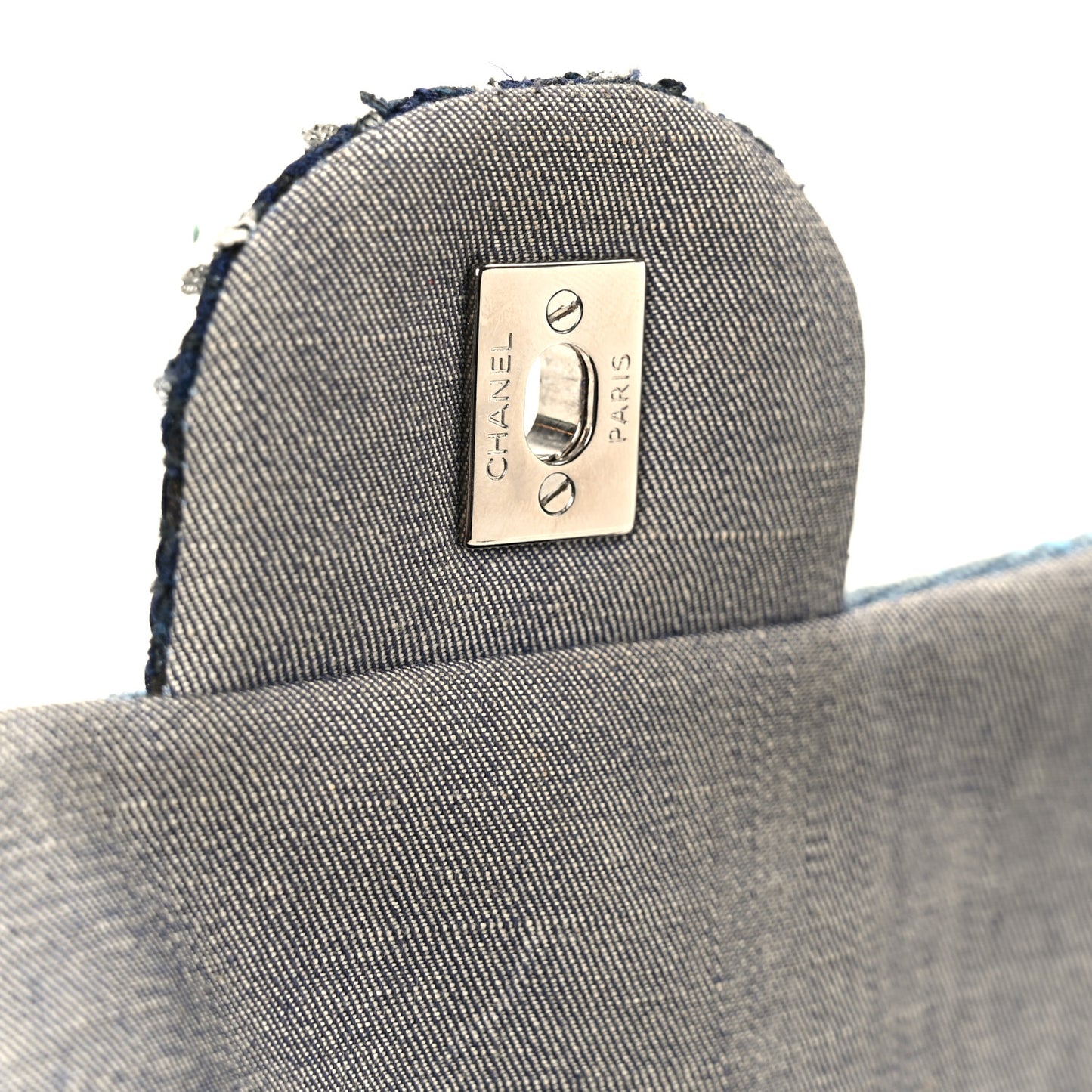 Denim Tweed Patchwork Jumbo Single Flap Blue