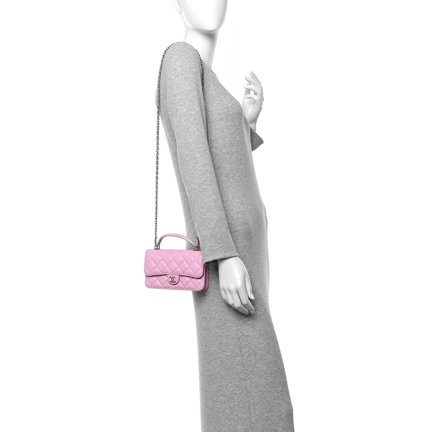 Chanel Lambskin Quilted Flap Phone Holder With Chain Lilac Light Green 2 of 12