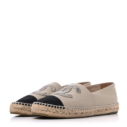Chanel Canvas Grosgrain CC Espadrilles 39 Beige Black 3 of 19